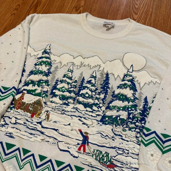 Other - Vintage Men's Sweatshirt Winter Wonderland Snow Holiday Nature White Measure L